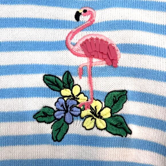 Talbots 3/4 sleeve cotton flamingo blue white stripe cardigan sweater women S - Picture 8 of 8